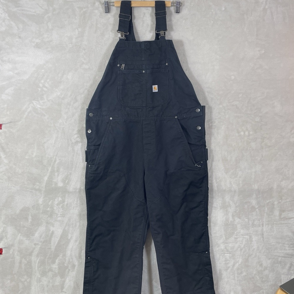 Carhartt Women XL Relaxed Fit Washed Duck Insulated Bib Overall Black 104049 BLK - Picture 3 of 10
